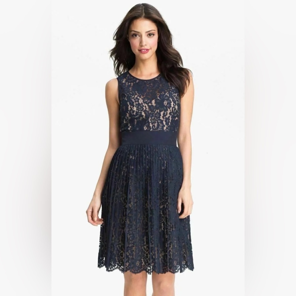 eliza j blue lace dress Eliza J Illusion Lace Midi Sheath Dress In Blue - 60% Off